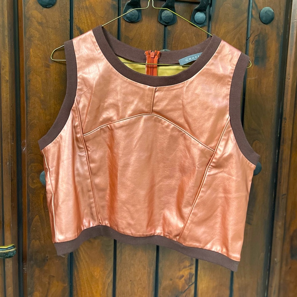 Gracia Vegan Leather Sleeveless Top -Size L